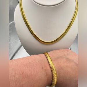 Gold Tone Snake Chain and Bracelet; Stainless Steel